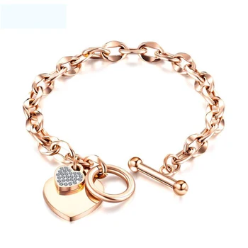 

Stainless Steel Heart Bracelets For Women Fashion Rose Gold Bracelets Female Chain Letter Brand Jewelry Women Accessories Gifts
