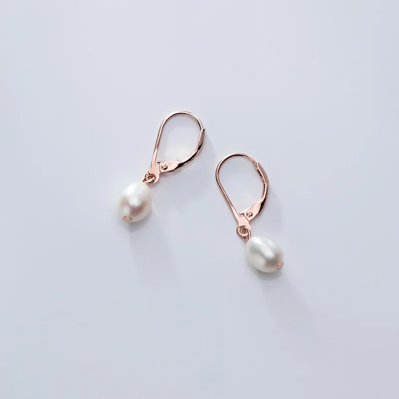 Rose Gold Trusta, настоящее 925 пробы, серебряные, сладкие, эллиптические, синтетический жемчуг, серьги-кольца для женщин, свадебные, серебряные, 925, ювелирное изделие, подарок DS1888 - Окраска металла: Rose Gold