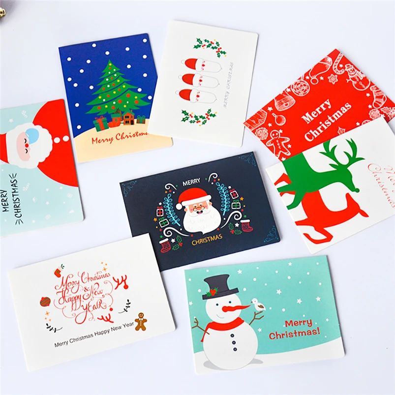 8Pcs Handmade Merry Christmas Paper Greeting Card With Envelope Writing Paper Gift Card DIY Greeting Cards Navidad 40OCT72