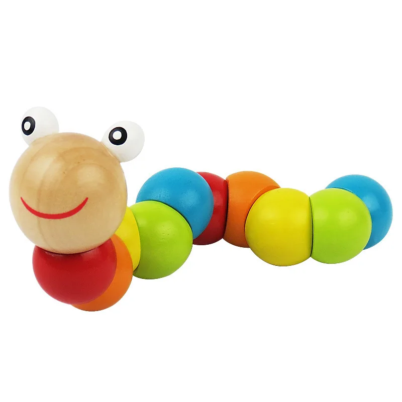 

Children's educational power toy simulation wooden twisted caterpillar children hands-on wood variety color twisted worm
