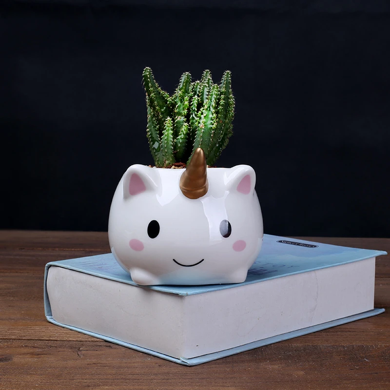 Pot De Fleurs En Ceramique De Licorne 1 Piece Pot De Fleurs En Ceramique Mignon De Dessin Anime Animal Conteneur De Plantes Jardinieres Vertes Petits Bonsai Aliexpress