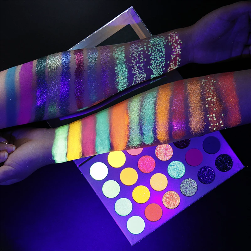 Wholesale No Logo Neon Pigment Eyeshadow Palette 24 Color UV Blacklight Eye shadow Colorful Makeup Glitter Custom Private label Wholesale No Logo Neon Pigment Eyeshadow Palette 24 Color UV Blacklight Eye shadow Colorful Makeup Glitter Custom Private label