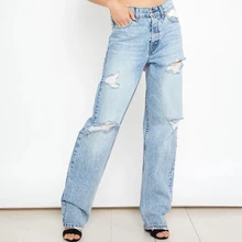 Винтажные мешковатые Рваные Джинсы бойфренда для женщин с завышенной талией потертые джинсы женские отбеленные рваные прямые джинсы