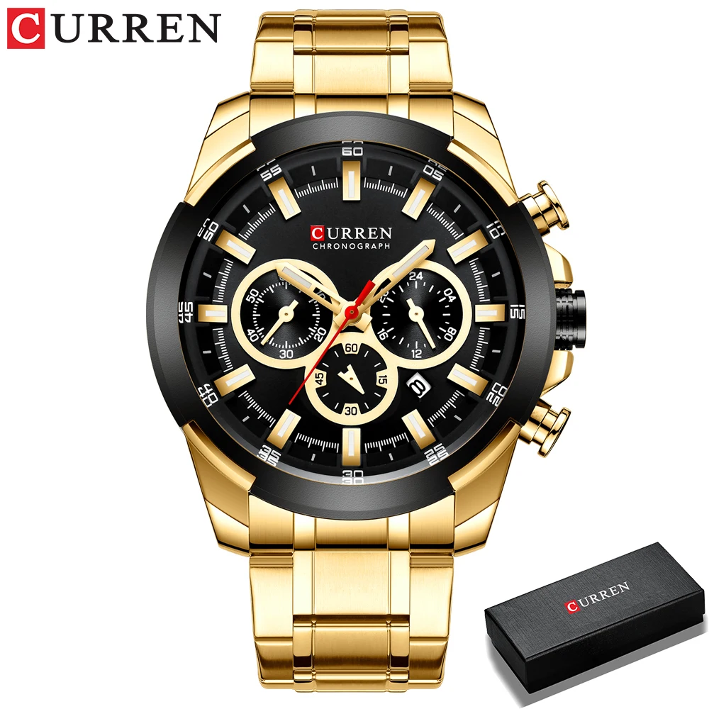 Luxury Men's Sport Chronograph Watch in Gold by CURREN