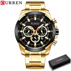Luxury Men's Sport Chronograph Watch in Gold by CURREN (Gold-box)