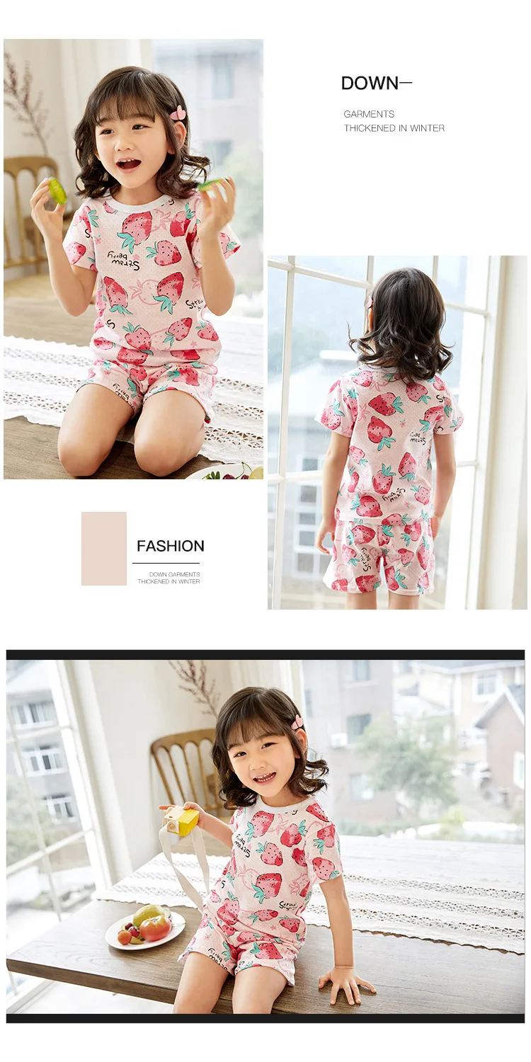 Sleepwear & Robes cheap Strawberry Pajamas Girls Cotton Set Summer Children's Clothing Sets Toddler Boy Sleepwear Korean Kids Casual Suit 2 6 8 10 Years night gowns cheap