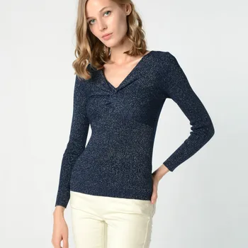 

European and American new autumn sexy v neck longsleeved bottoming sweater fashion trend Slim all match women's pullover top