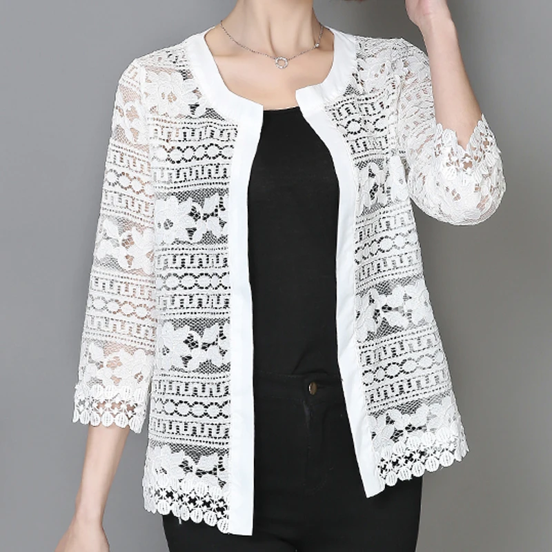 2021 Plus Size Ladies White Lace Blouse Summer Coat Hollow Crochet Sexy Female Blouse Shirt|blouse shirt|white lace blouselace blouse - AliExpress