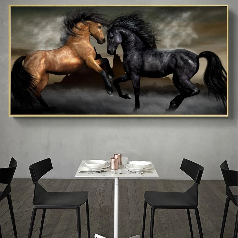 Modern Animals Posters and Prints Wall Art Canvas Painting Two Horses Dancing Pictures for Living Room Cuadros Decor No Frame | Дом и сад