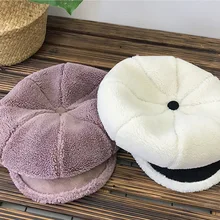 Шапка для девочки осень зима теплый берет мягкая Студенческая восьмиугольная шляпа