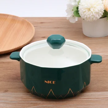 

1PC Ceramic Binaural Bowl Hot Proof Soup Bowl for Store Dorm Home Restaurant