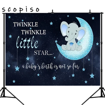 

Scopiso Elephant Little Star Backdrops Birthday Party Baby Shower Photography Background for Cake Table Watercolor
