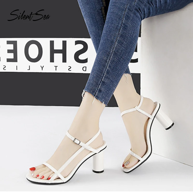 

Silentsea Woman Square High Heels Sandals Women New Lace-Up Ankle Straps Sexy Casual Square Hight Heels Sandals Shoes large size