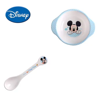 

Disney Children Dinnerware Minnie and Mickey Spoon Double Ears Cartoon Bowl Cute Baby Feeding Dinnerware Set