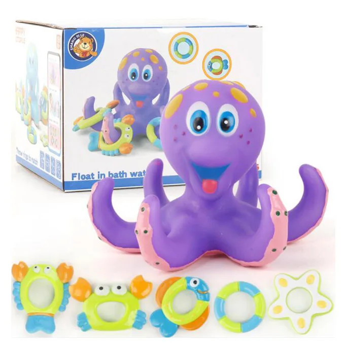 Foating Ring Toss Резиновый Осьминог Дети Малыш Ванна Ванная комната сенсорные игрушки для детей - Цвет: Фиолетовый