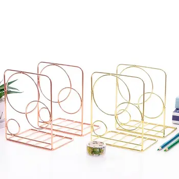 

New 2pcs Round Metal Desktop Bookends Book Ends Support Stand Holder Shelf Bookrack