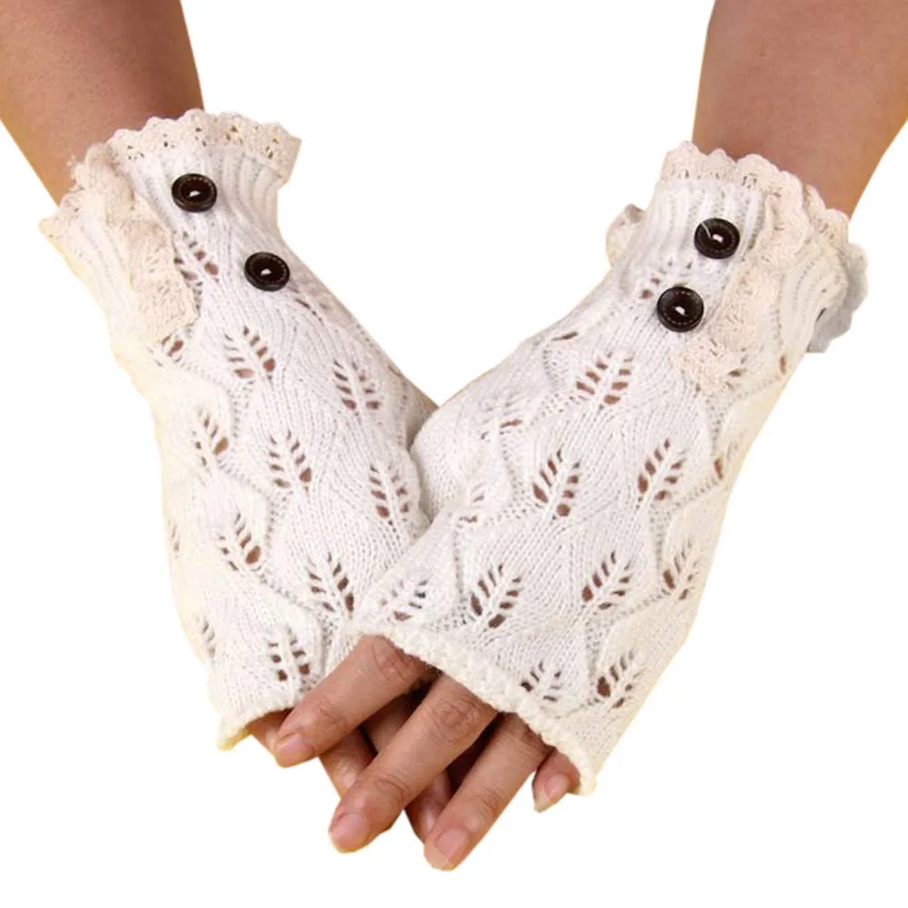 Женские кружевные перчатки, тянущиеся вязаные варежки с пуговицами, теплые осенние зимние перчатки для сенсорного экрана, роскошный подарок guantes