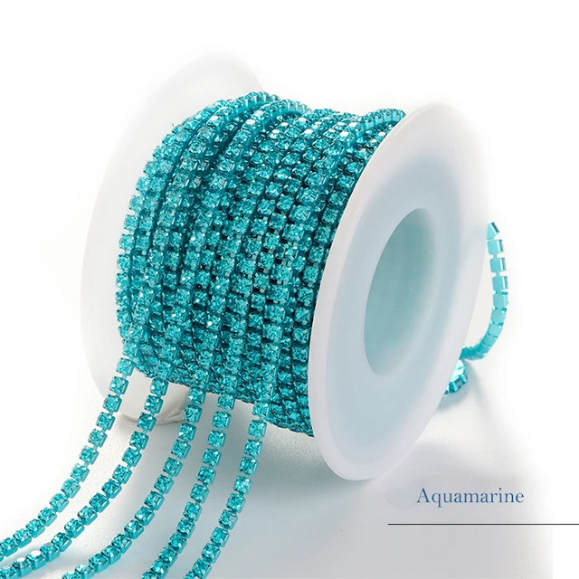 XiChuan 1 Yard 10 Colors Claw Rhinestone SS6 SS8 Crystal Tassel Diy Clothes Earring Accessories Beads Diamond Rhinestone Chain Aquamarine