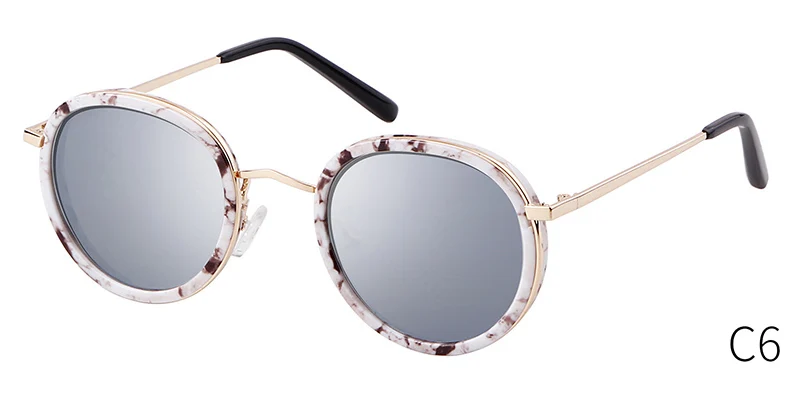 Модные Винтажные круглые зеркальные солнцезащитные очки для женщин, фирменный дизайн 138 мм, Мраморная оправа, светоотражающие солнцезащитные очки, женские оттенки S096 - Цвет линз: C6