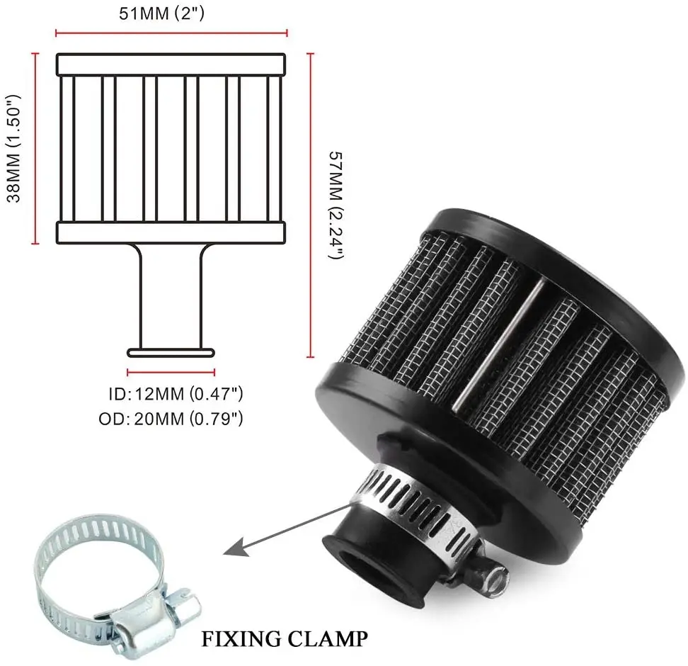 12mm Car Air Filter for Car Cold Air Intake High Flow Crankcase Vent Cover Mini Breather Filters Universal