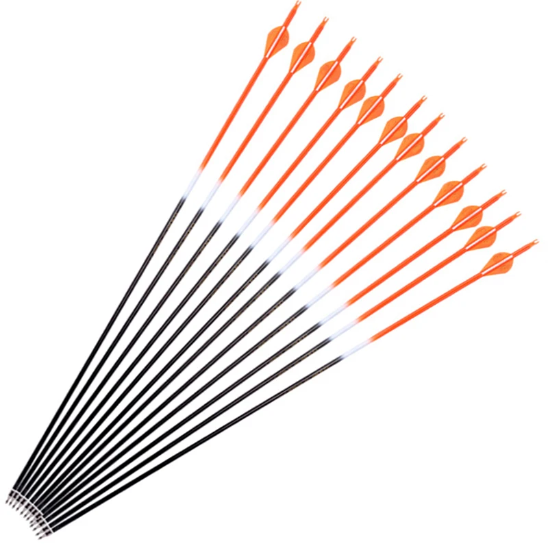 12pcs Pure Carbon Arrows SPine 300 400 ID 6.2mm Plastic Vanes 100gr Head Compound Recurve Bow Hunting Shooting Archery | Спорт и