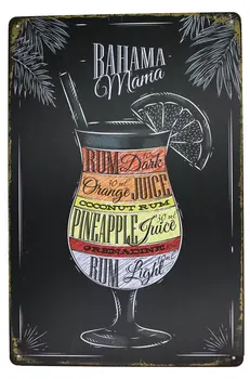 

Bahama Mama Rum Orange Pineapple Juice, Drink Poster Metal Tin Sign, Vintage Plaque Pub Bar Dining Room Home Wall Decor