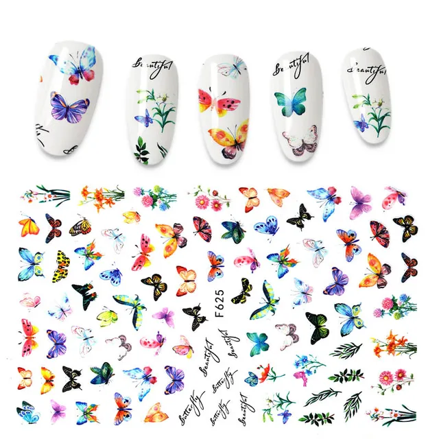 3D Nail Stickers Leaves Butterfly Panda Love Heart Design Stickers For Nails Manicure Foil Nail Art Decor pegatinas para uñas A140288