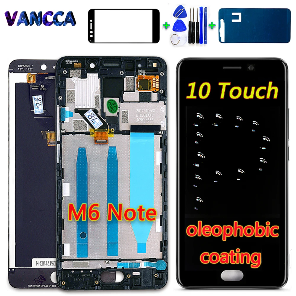 

10 Multi-Point Touch Screen For Meizu M6 Note 5.5 inch LCD display Digitizer assembly Frame with Oleophobic Coating function