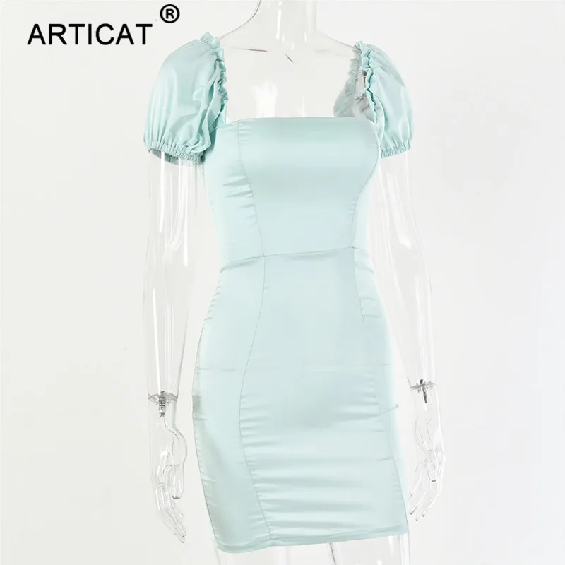 Articat с пышными рукавами, с открытыми плечами, сексуальное облегающее платье для женщин, с оборками, без бретелек, обтягивающее платье с открытой спиной, Короткие вечерние платья для клуба, Vestidos