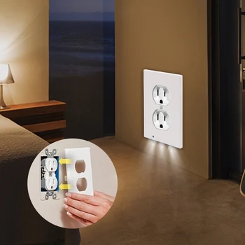 

LED Induction Night Light Socket Duplex High-quality Durable Convenient Outlet Cover Wall Plate With Led Ambient Light Sensor
