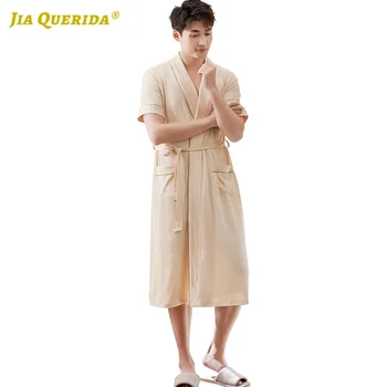 

Front Pocket Soft White Summer Fashion Style Bathrobe Night Robe Home Robe Bath Robe Solid Yukata Kimono House Coat Man's Robe