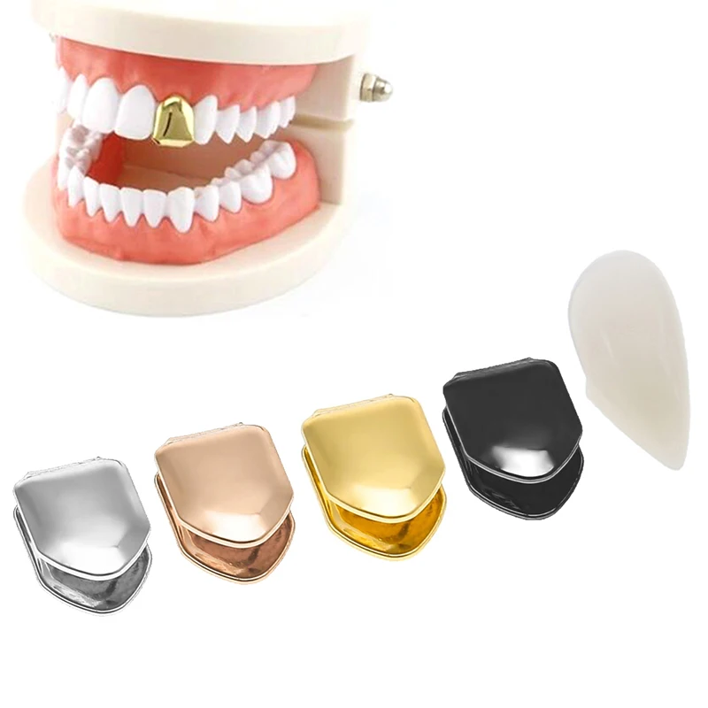 Gold Plated Small Single Tooth Cap Gold Plated Hip Hop Teeth Grillz Caps Top Or Bottom Grill False Teeth Whitening Tooth Cap