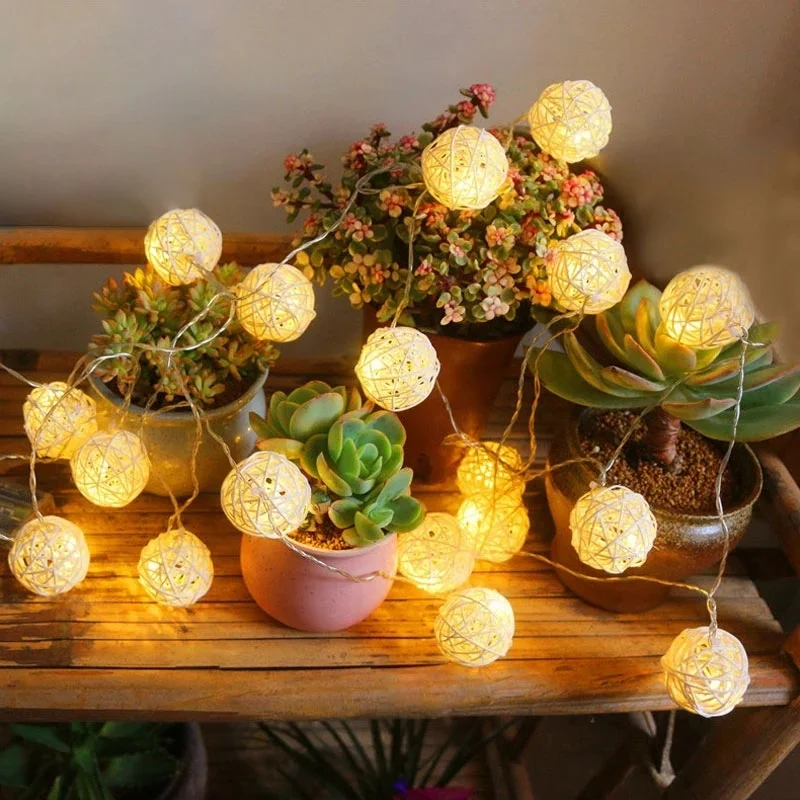 Rattan Ball Christmas Lights String 2.5M 20Leds Warm White Garland 3.2cm Diameter Ball led string lights decorative lights string lights led fairy lights for Holiday Decoration Fairy Lamp Navidad
