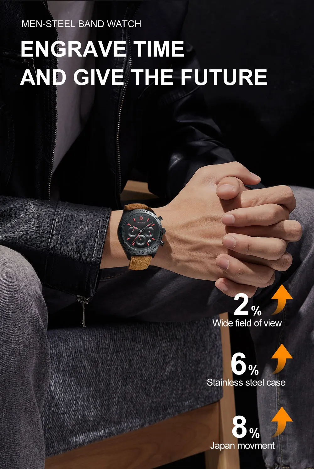 2022 Ever Move Men's Sports Chronograph  Luxury Literal Business Style Multifunctional Leather Real Nail Quartz Watch