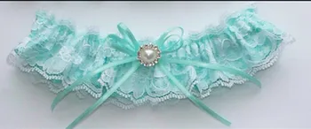 

tiffany blue bridal garter handmade high quality wedding white lace toss garter customizable color