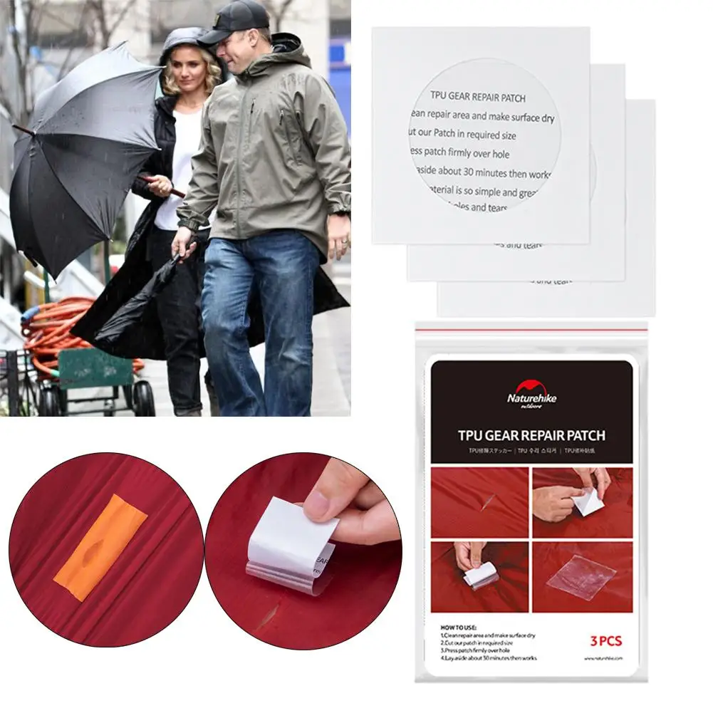 3 шт. водостойкая прозрачная нашивка лента из ТПУ для ремонта палатки и куртки