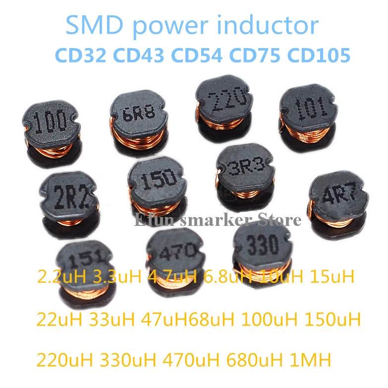 20pcs Smd Power Inductors Cd32 Cd43 Cd54 Cd75 Cd105 2.2uh 3.3uh 4.7uh 6