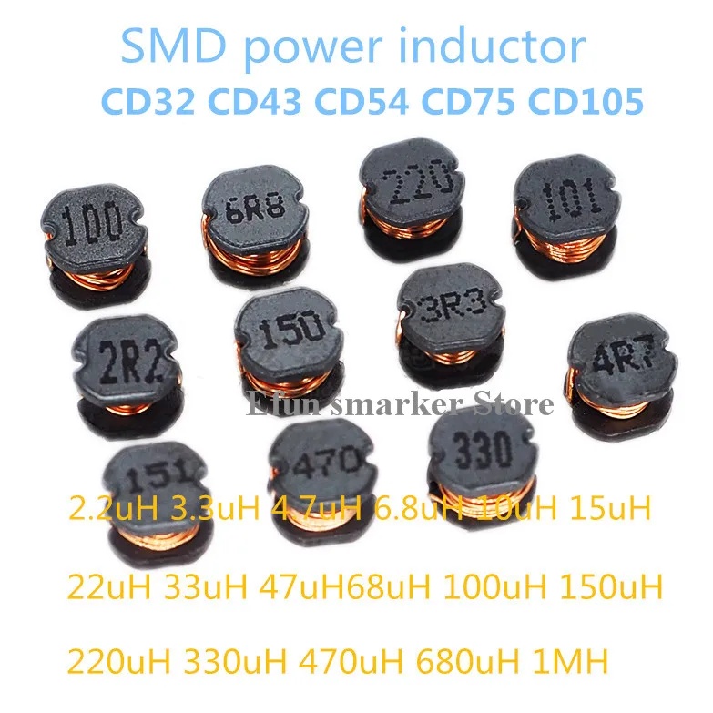 Силовые индукторы SMD CD32 CD43 CD54 CD75 CD105 2.2uH 3.3uH 4.7uH 6.8uH 10uH 100uH 150UH 220UH 330UH 470UH 680UH 1000UH 20 шт. |