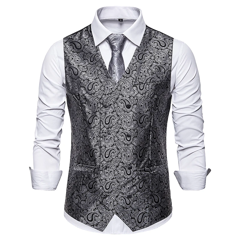 Plus size Fashion men suit vest business casual style Double-breasted design vest Cashew flowers pattern sleeveless garmen Plus size Fashion men suit vest business casual style Double-breasted design vest Cashew flowers pattern sleeveless garmen