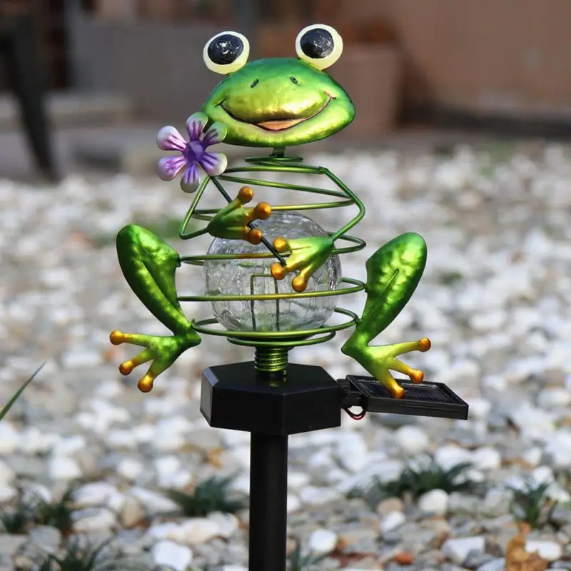 W-DIAN SolarGarden Lights Outdoor Animal Lawn Garden Metal Frog Decorative Lights for Path Yard Lawn Patio 