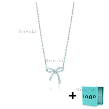 

XL TFX TTFF Rllen Popular Brand Pure Silver Diamond Bow Necklace Suitable for Women's Party Jewelry Wholesale Free Delivery.