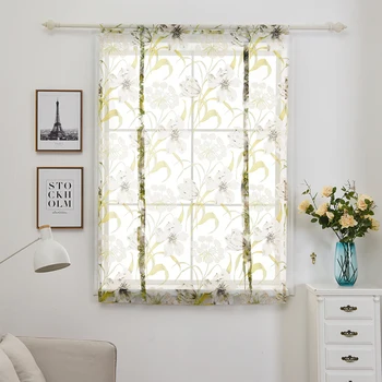 

Lanke Reed Flower Window Screening,Tulle Short Curtains for Living Room Bedroom Kitchen,Printing Drapes Decor 12 Sizes