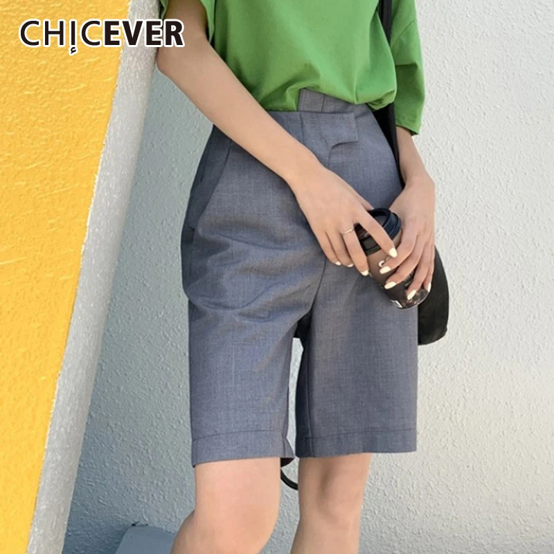CHICEVER ассиметричный пиджак, Короткие штаны для женщин, высокая талия, с карманами, прямые брюки для женщин,, летняя мода, новая одежда