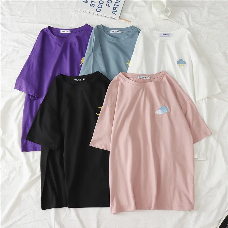 Ins/футболка с коротким рукавом; женская Свободная рубашка с капюшоном в Корейском стиле Харадзюку; Винтажная летняя новая модная повседневная женская футболка большого размера