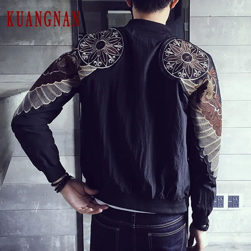 

KUANGNAN Embroidery Jacket Men Coat Bomber Jacket Men Japanese Streetwear Men Jacket Coat 2019 Autumn New Windbreaker XXL