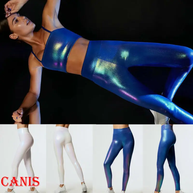 

Women Colorful High Waist Leggings Elastic Long Leggings Iridescence PU Leather Skinny Trousers High Street Holiday Pencil Pant