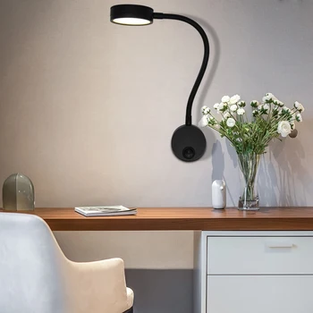 

Artpad Silver Black 5W LED Wall Spot Lights AC90V-260V Aluminum Flexible Gooseneck Book Reading Lamp for Bed Indoor Lighting