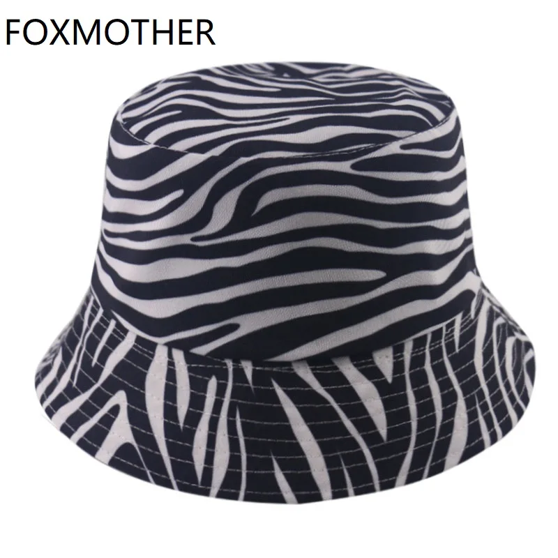 Панама FOXMOTHER Женская двусторонняя в черно-белую полоску модная с принтом зебры