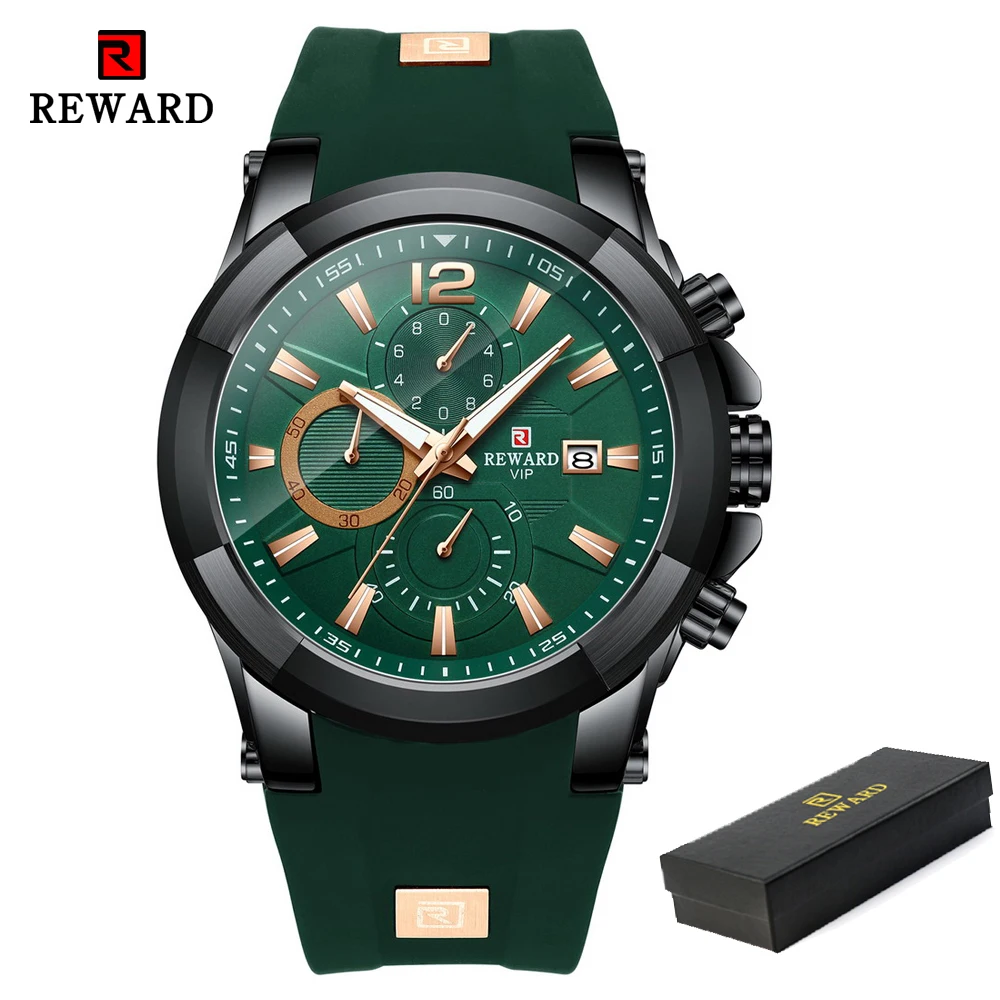 K5723/6 Reloj cronógrafo de cuarzo para hombre con correa de silicona,  verde, pulsera, Verde, Pulsera