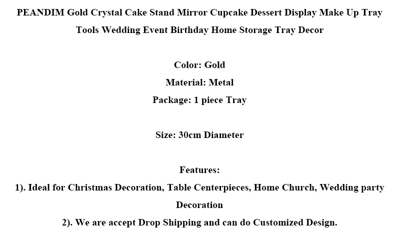 Peandim ouro cristal bolo carrinho espelho cupcake